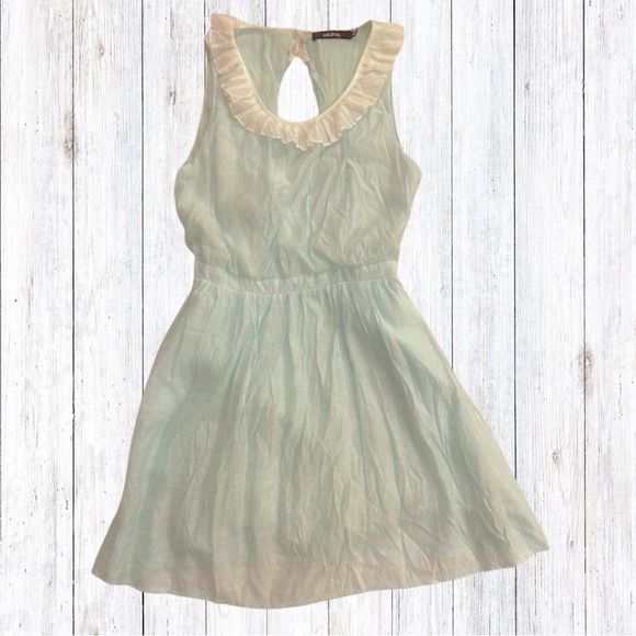 Ark & Co Babydoll Fairy Coquette Dress Chiffon Sheen Cutout Back Mini Sky Blue S - Picture 4 of 11